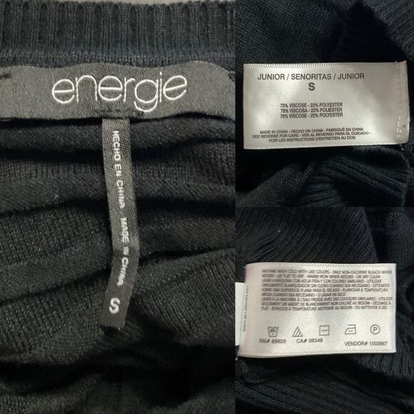 Energie Black Striped Raglan Long Sleeve Lightweight Sweater Small - Picture 4 of 5